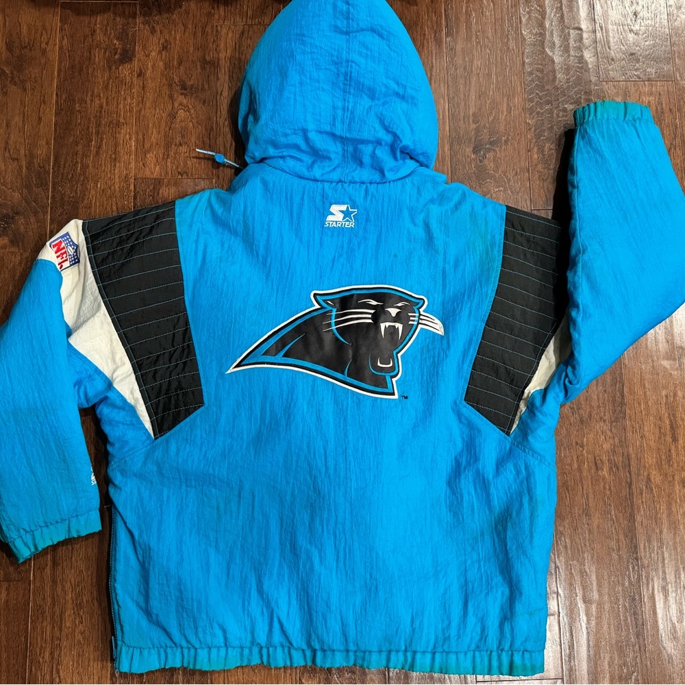 Carolina Panthers Starter Jacket Mens L Pro Line NFL Quarter Zip Pouch Blue